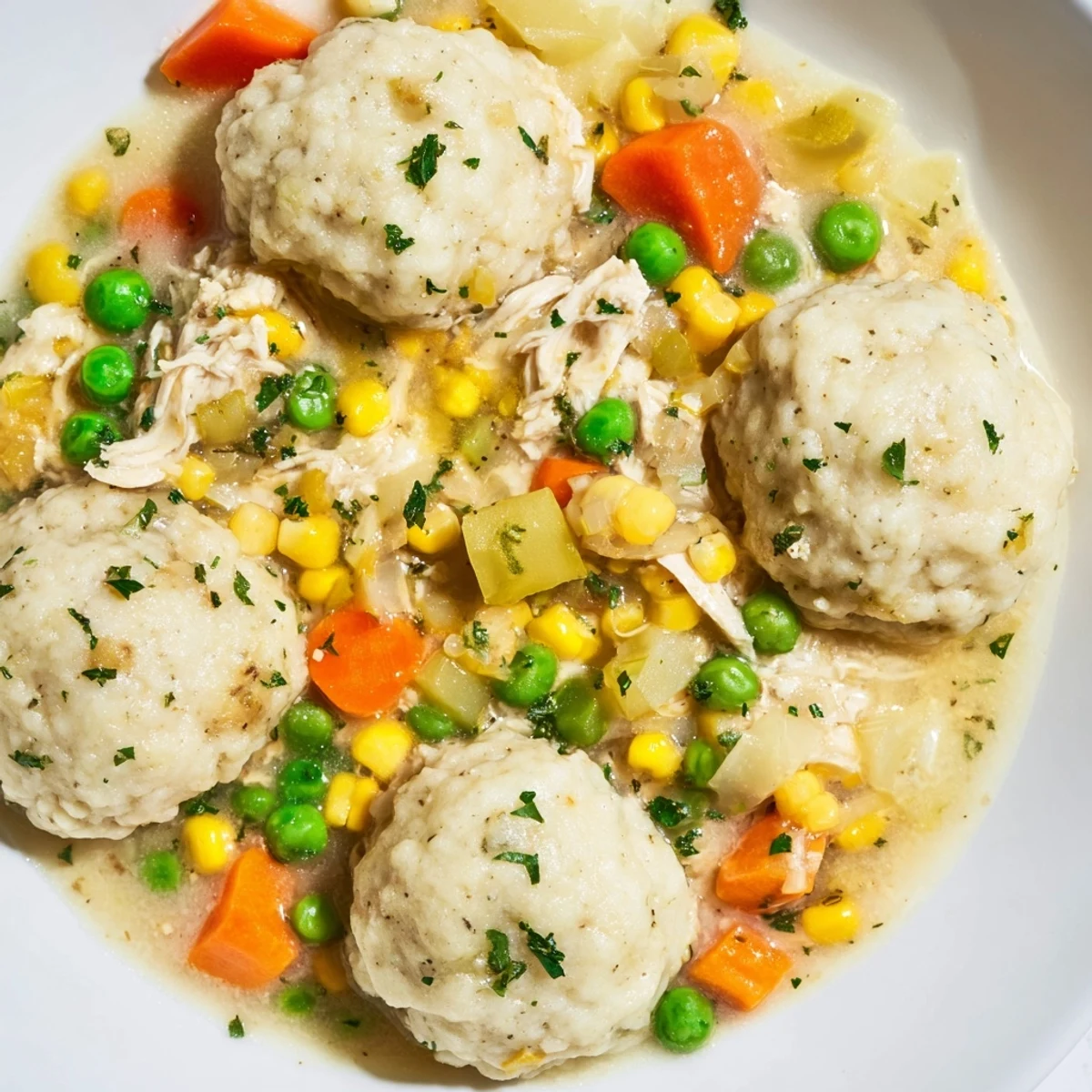 Fork-tender Slow Cooker Chicken and Dumplings with Vegetables served in a rustic bowl beside golden garlic bread.
