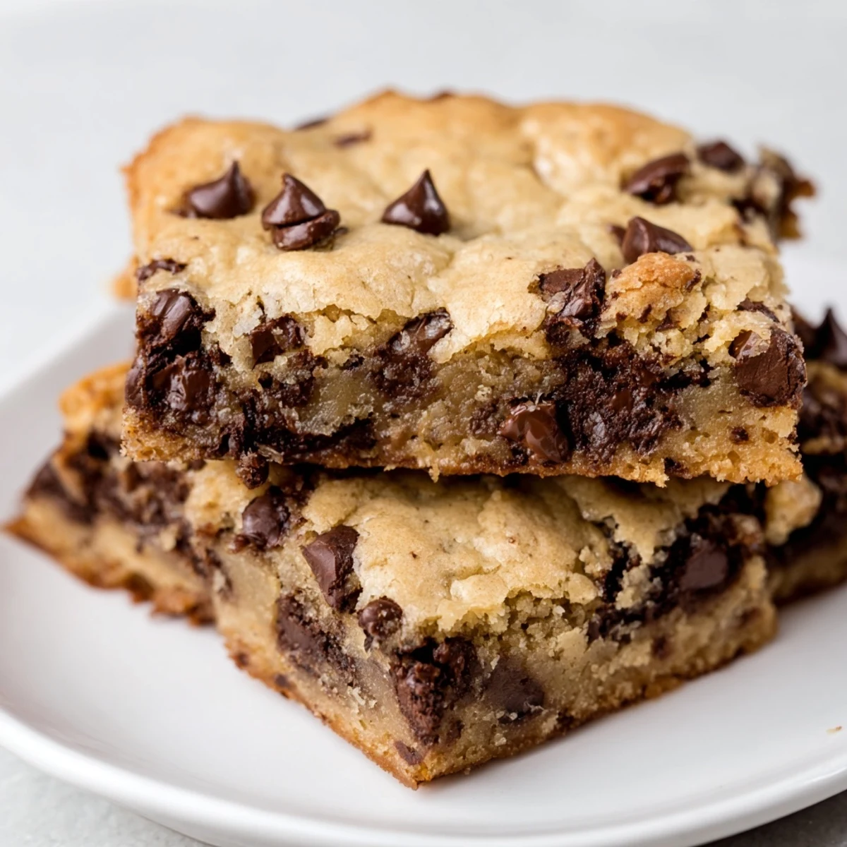 Golden brown Chocolate Chip Cookie Bars with melted chocolate chips and chopped nuts, resting on a cooling rack in a home kitchen.