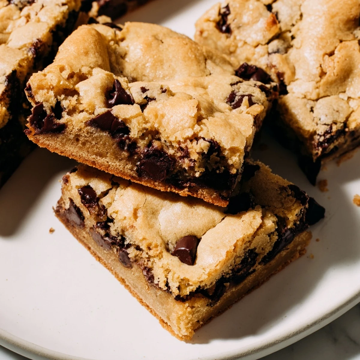 Freshly baked Chocolate Chip Cookie Bars showcase a chewy texture and gooey center, perfect for sharing or a sweet afternoon snack.