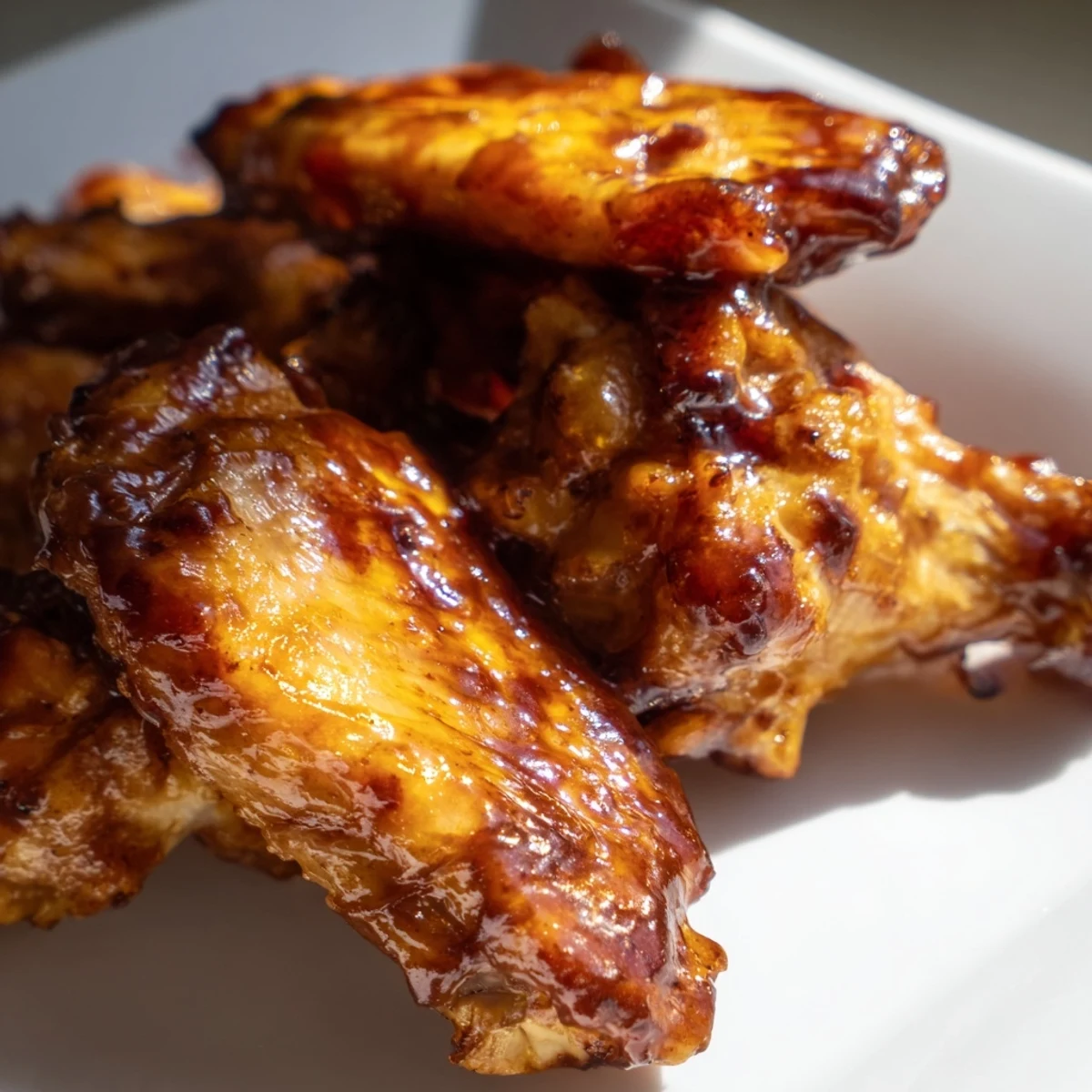 Golden brown, crispy baked chicken wings coated in sticky, smoky Championship Chicken Wings with BBQ Sauce, ready to serve.  