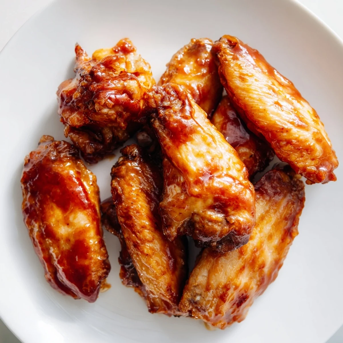 Championship Chicken Wings with BBQ Sauce glistening on a platter with fresh parsley and celery sticks for dipping.  