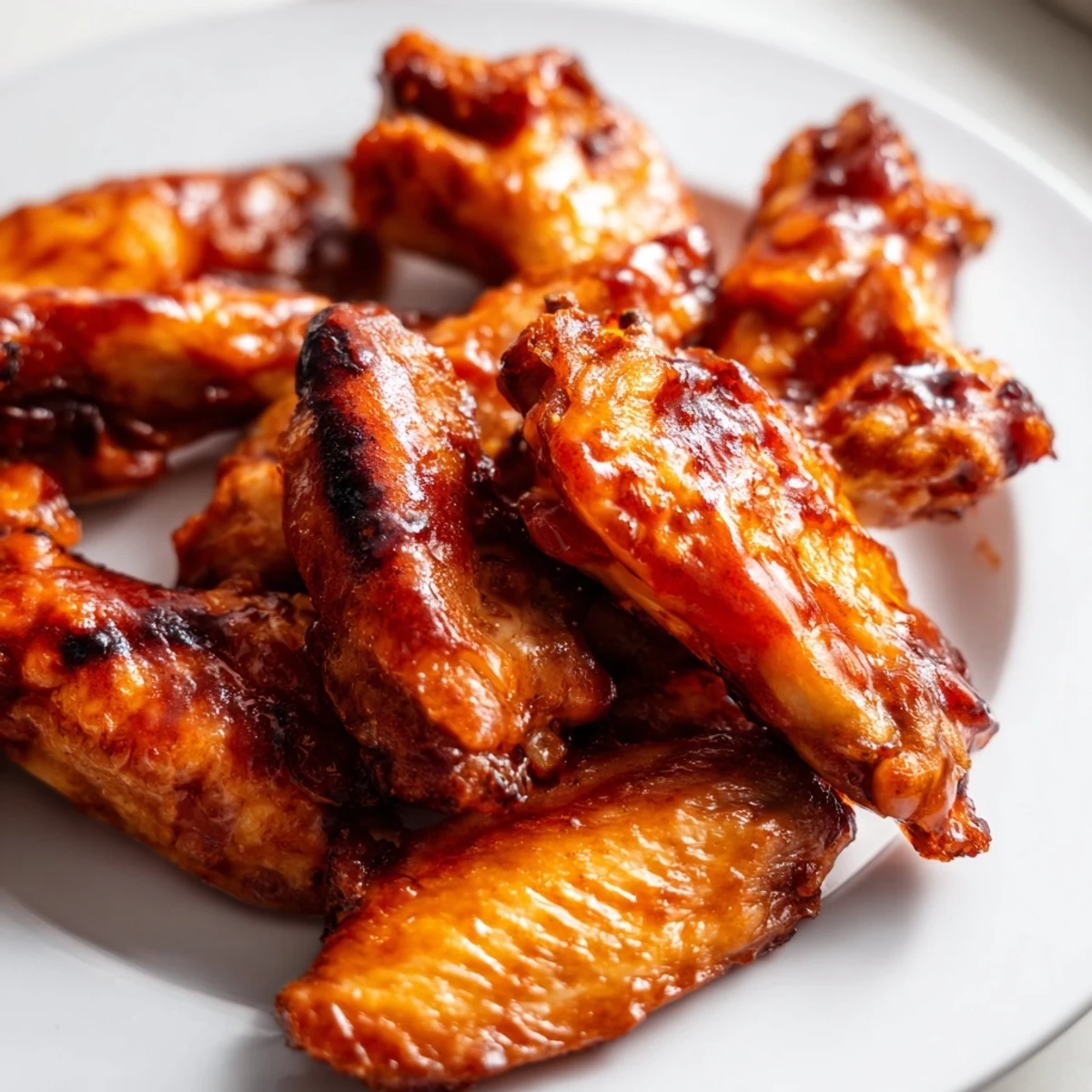 Freshly broiled Championship Chicken Wings with BBQ Sauce tossed in a bowl, caramelized sauce clinging to each wing.