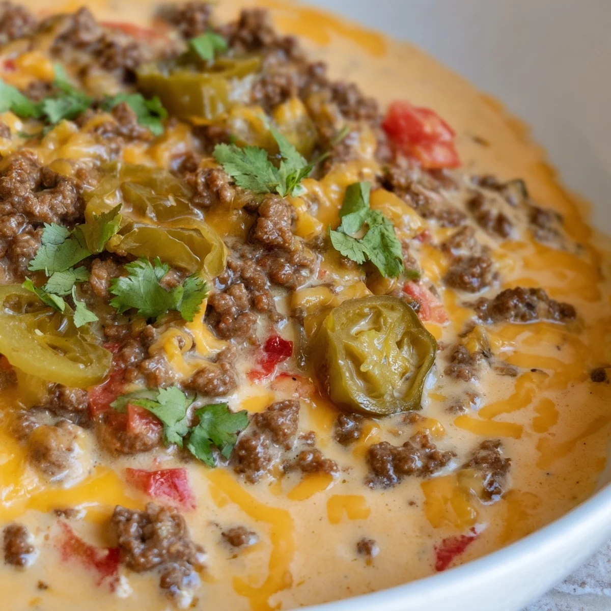 Festive game day spread featuring Super Bowl Spicy Beef Queso Dip beside crispy tortilla chips and limes.