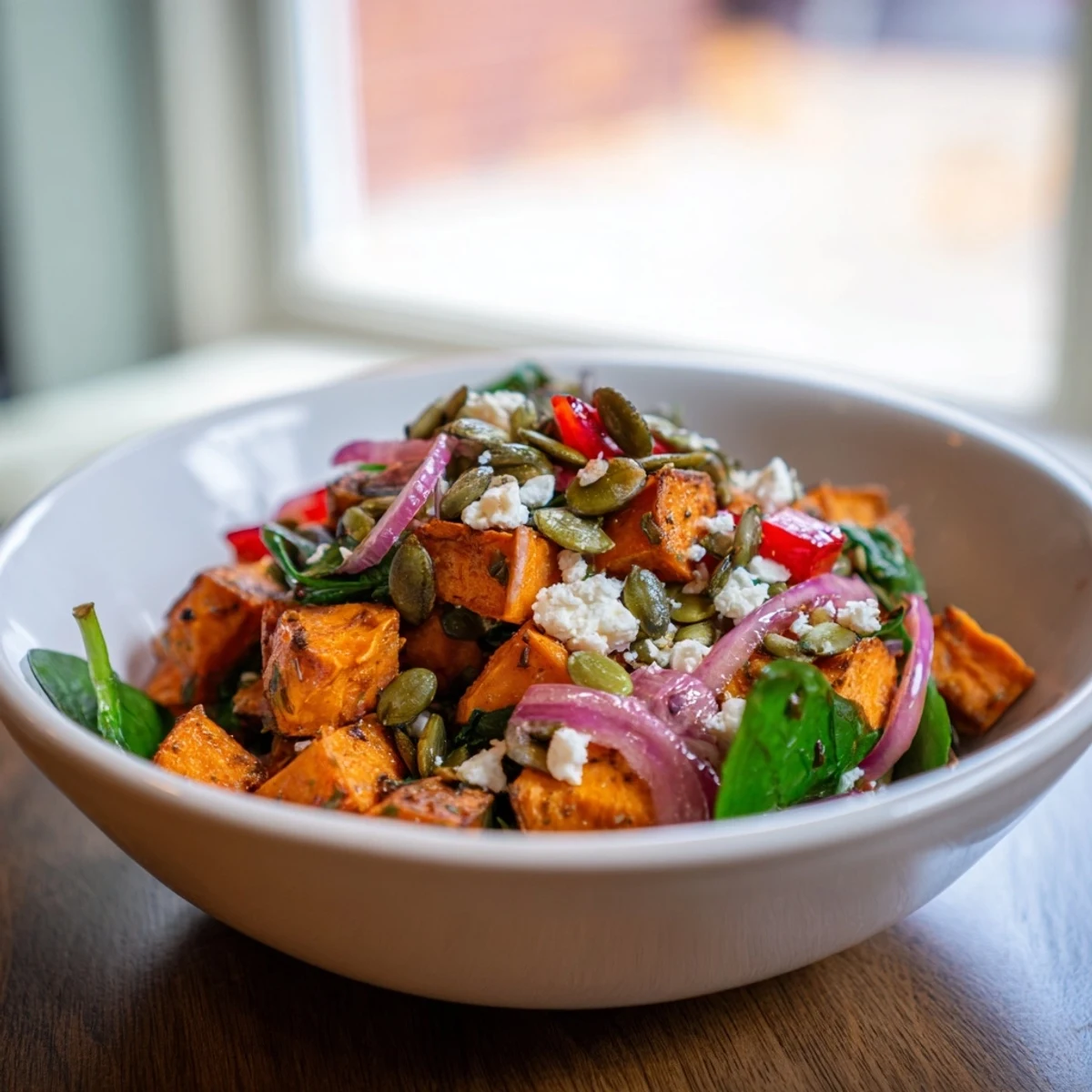 Roasted Sweet Potato Salad with Lime features caramelized cubes and fresh herbs on a vibrant platter.
