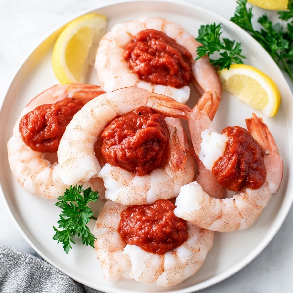 Plump poached shrimp served in a chilled glass with vibrant red cocktail sauce, perfect for a special date night.