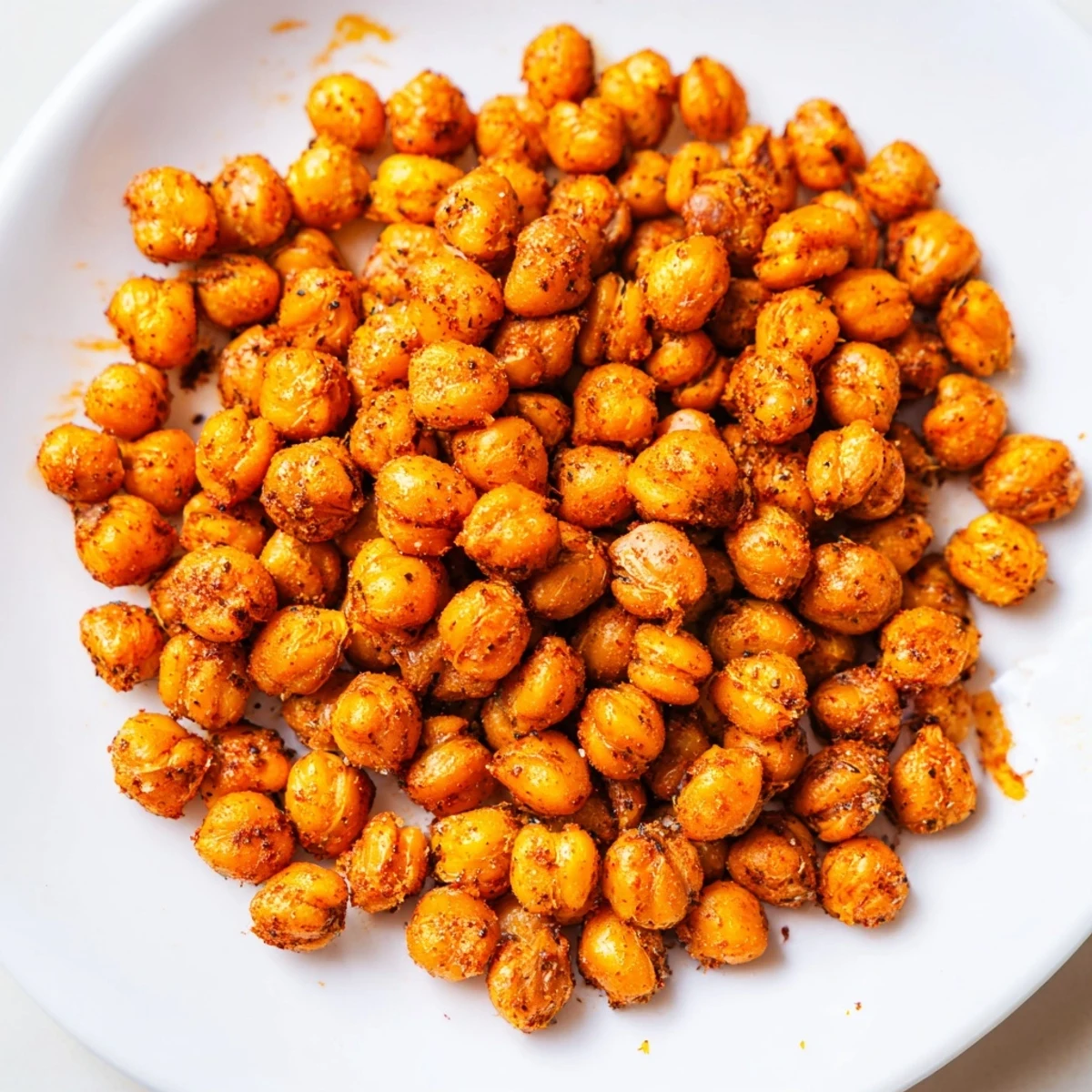 Golden-brown Cajun Spiced Roasted Chickpeas cooling on a parchment-lined baking sheet.