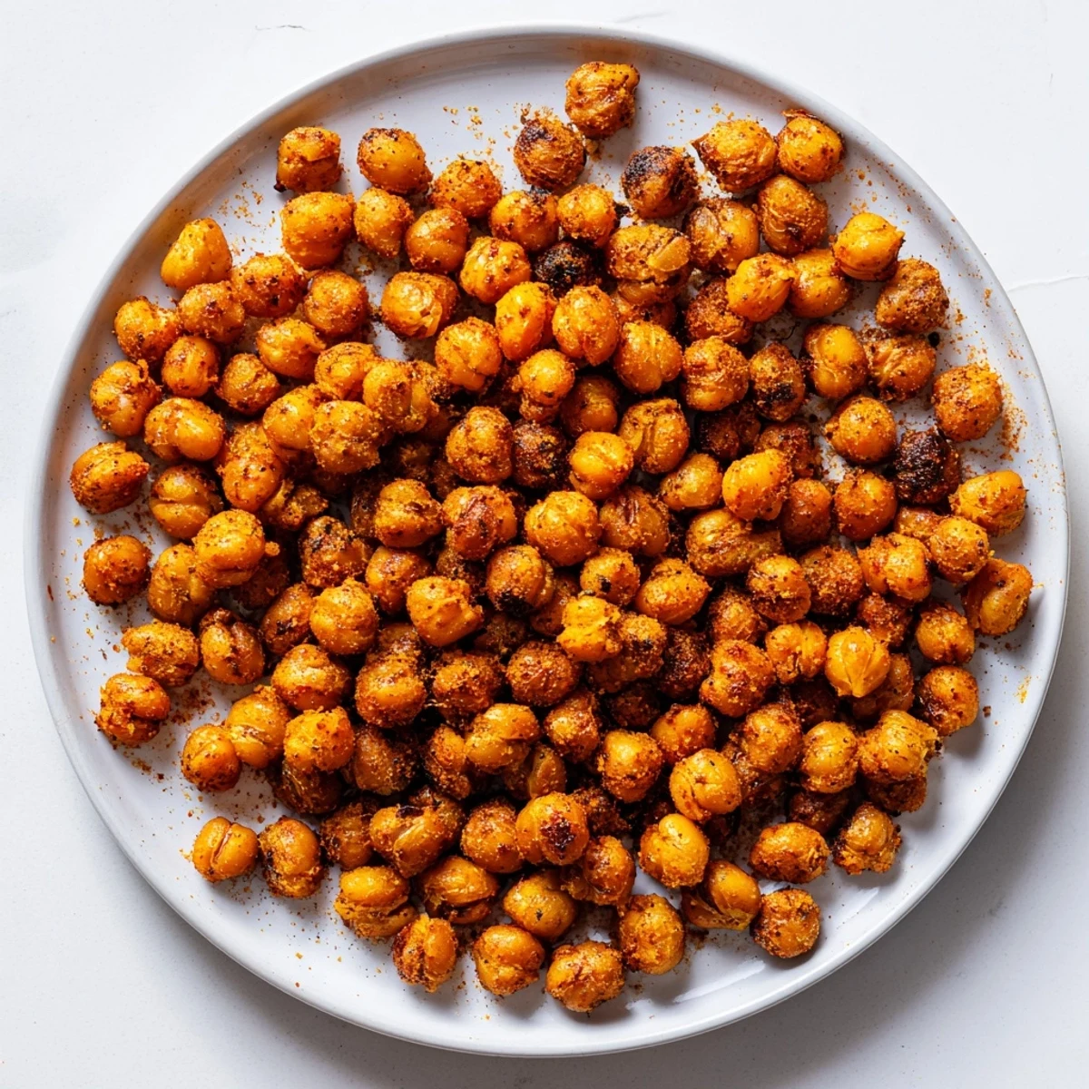 A close-up of Cajun Spiced Roasted Chickpeas showing their bold spice coating.