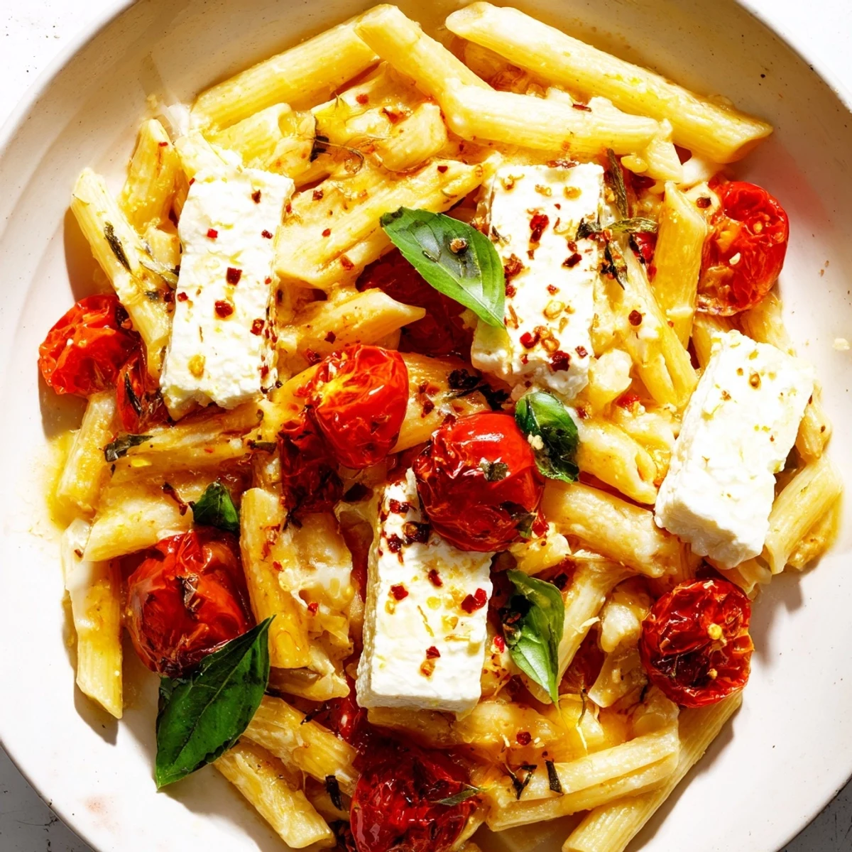Freshly roasted cherry tomatoes and golden baked feta create a creamy sauce for this Baked Feta Pasta with Cherry Tomatoes and Basil.