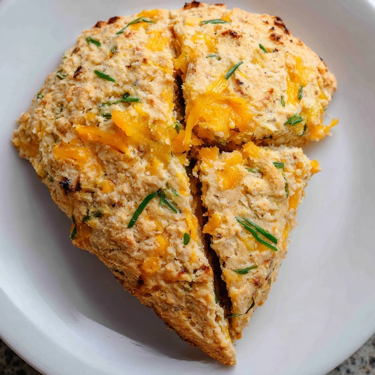 Freshly baked Savory Cheddar & Chive Irish Soda Bread with a deep X cut on top, steaming slightly and resting on a wire rack.