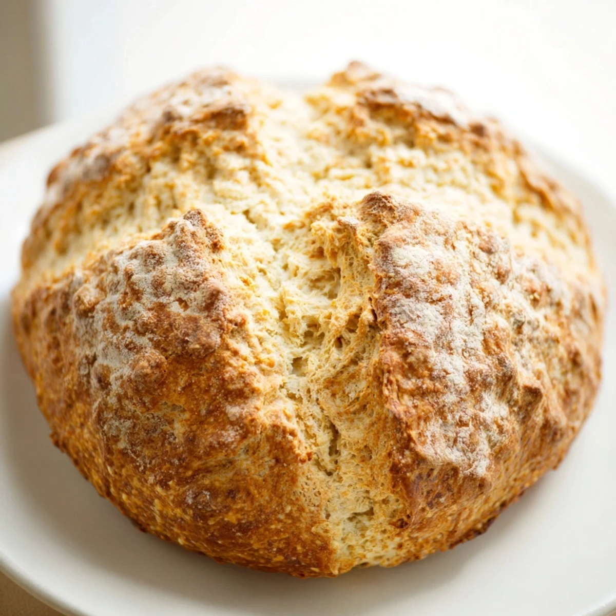Rustic Authentic 4-Ingredient Irish Soda Bread loaf on a wooden board, perfect with butter or jam.  