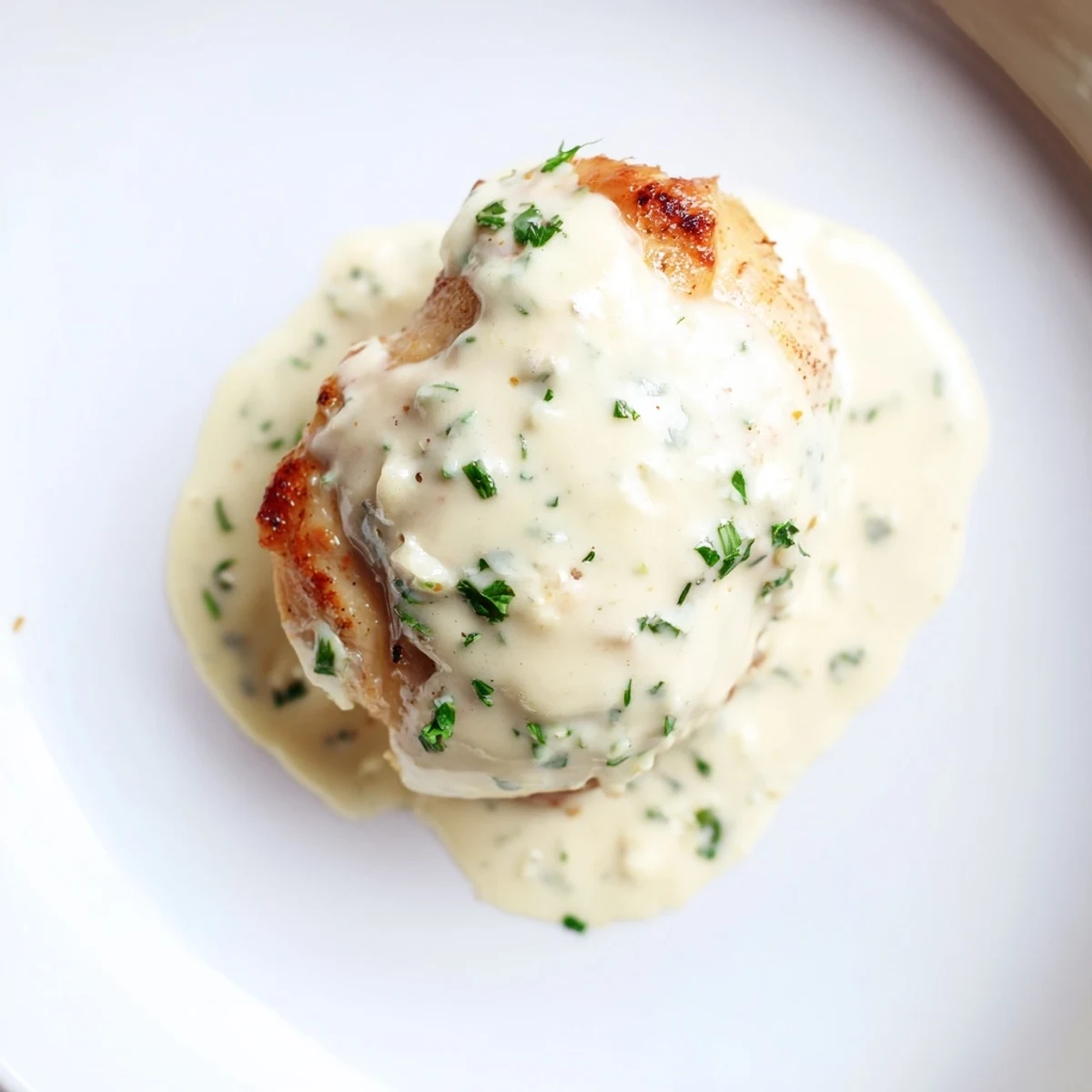 Golden-brown chicken breasts smothered in creamy Boursin sauce, served hot for a comforting dinner.