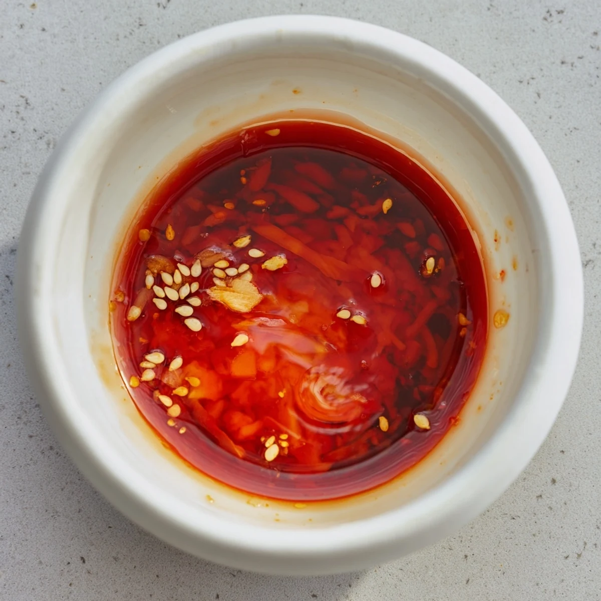 The Best Asian Coleslaw Dressing glistens on a fresh slaw of shredded cabbage, carrots, and green onions.