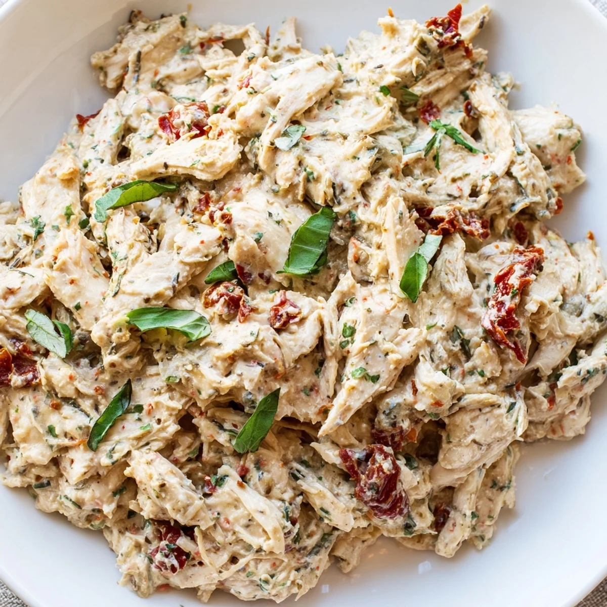 Creamy Marry Me High Protein Crockpot Chicken garnished with fresh basil in a slow cooker.