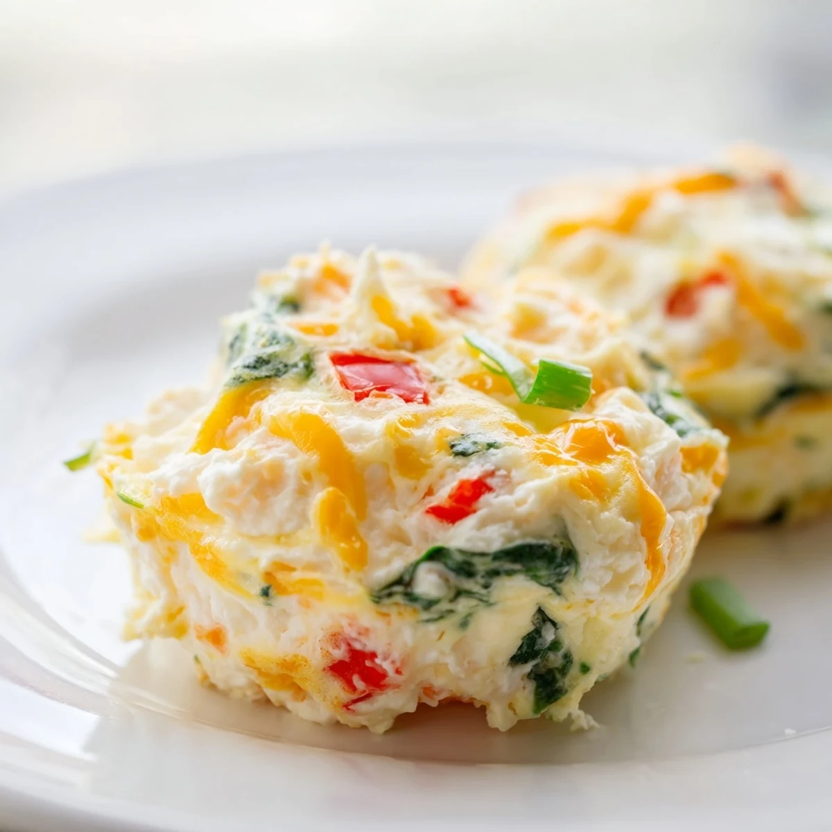 Freshly baked Cottage Cheese Egg Bites rest on a rustic wooden board, steam rising from their tender surface.
