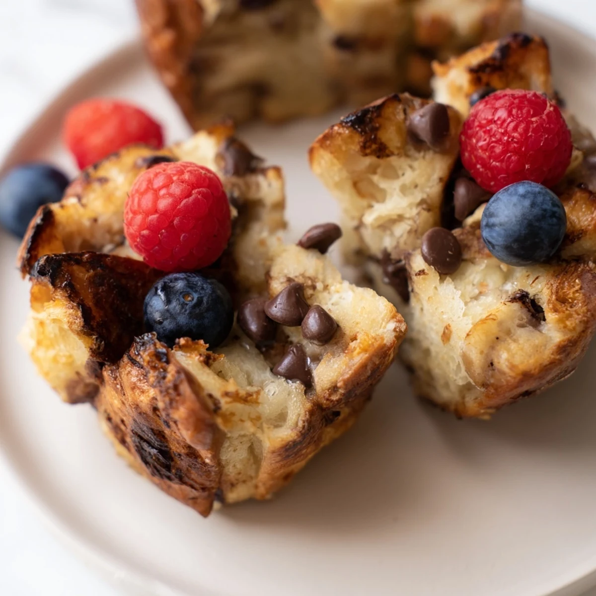 Freshly baked Protein French Toast Muffins served warm on a wooden board, garnished with pecans and a dusting of powdered sugar for a delightful brunch.