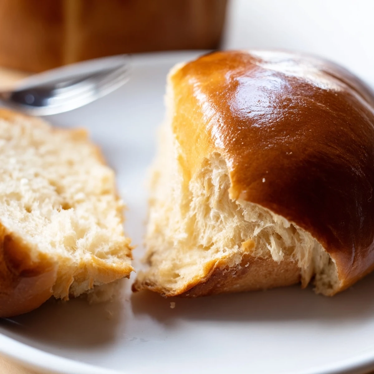 Warm slice of Milk Brioche bread with a tender interior and rich, buttery aroma.