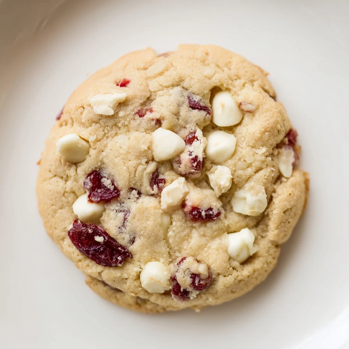 Freshly baked White Chocolate Cranberry Cookies stacked on a plate, ready to be served with a glass of milk.