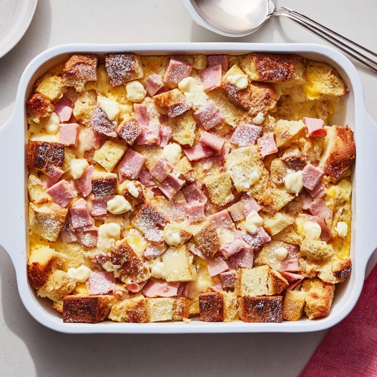 Perfect for a weekend brunch, this Monte Cristo Breakfast Casserole features brioche soaked in an egg custard, baked with ham, turkey, and Swiss until bubbling and golden brown.