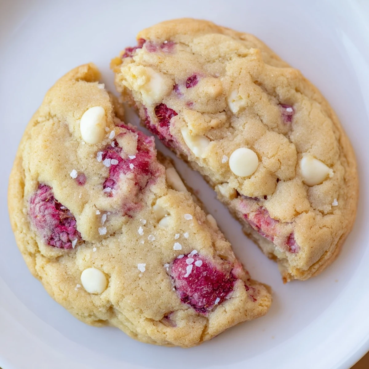 Soft lemon raspberry cookies on a cooling rack featuring bright red raspberry pockets and zesty glaze