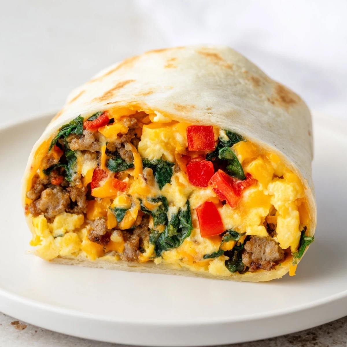 Golden make-ahead breakfast burritos wrapped in foil with fluffy eggs and melted cheddar cheese
