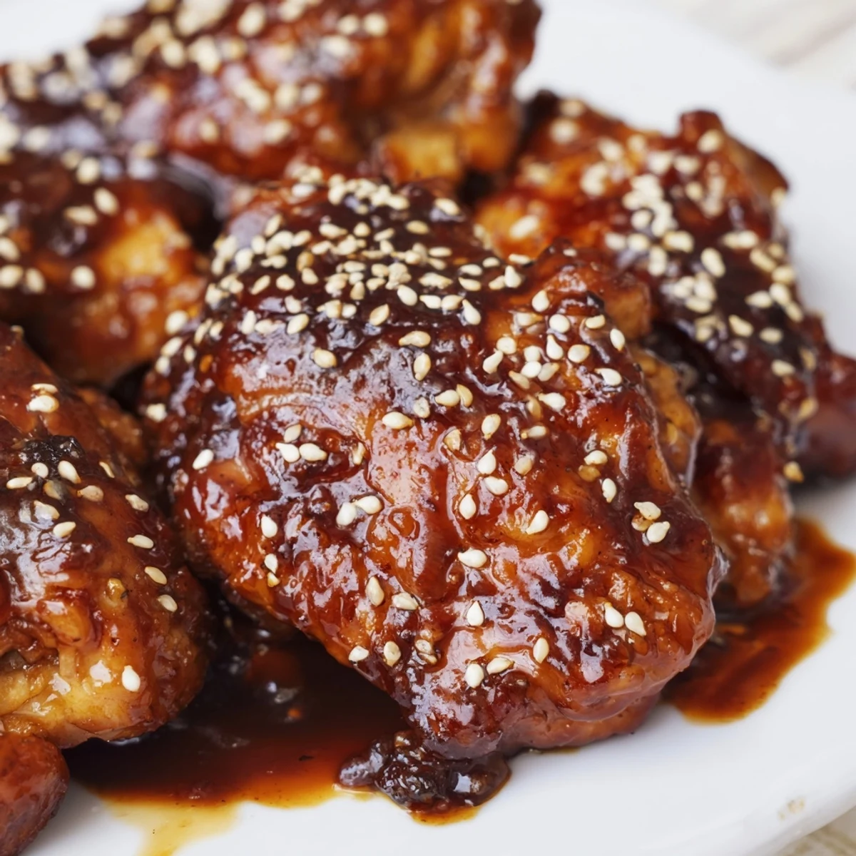 Tender Crock Pot Huli Huli Chicken garnished with sesame seeds and green onions