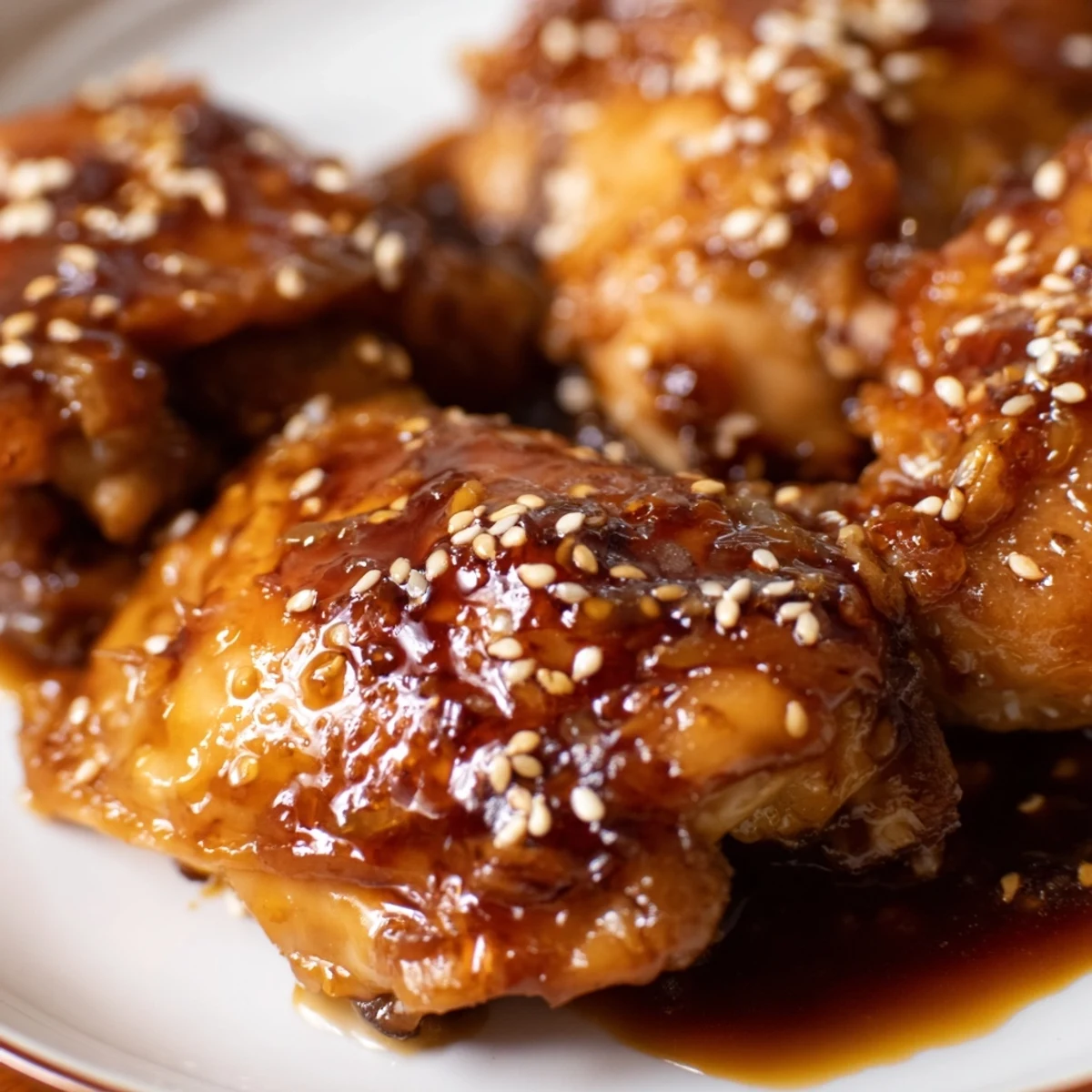 Caramelized Huli Huli chicken thighs drizzled with thickened Hawaiian-style glaze over white rice