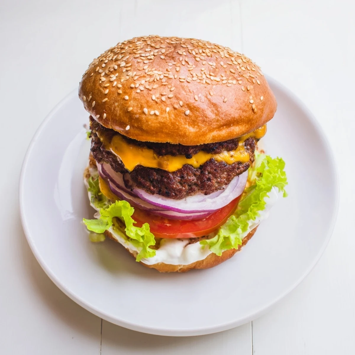 Golden brown smash burger with melted cheese and fresh toppings on toasted bun