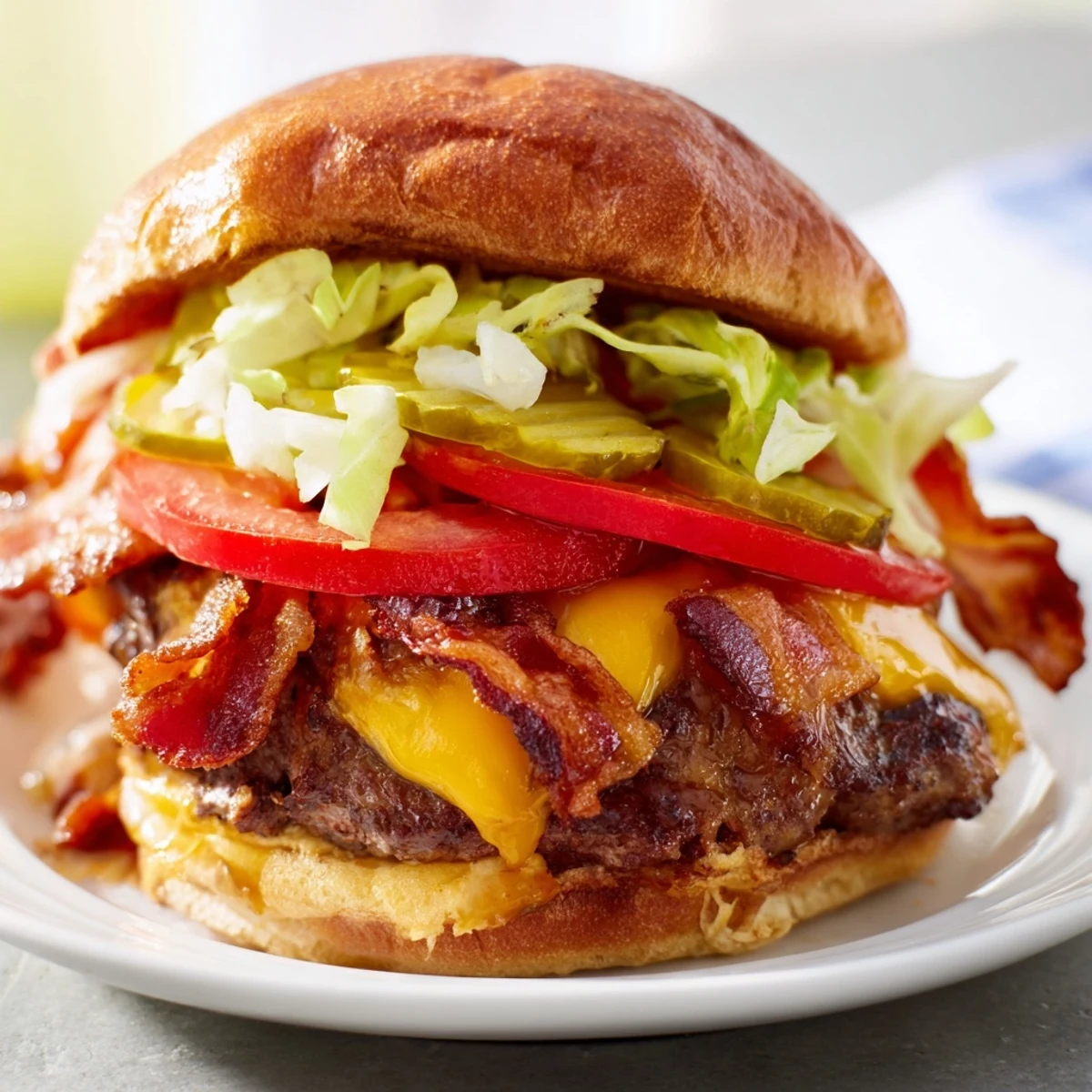 Golden grilled Crack Burgers featuring thick beef patties topped with gooey cheese and crunchy bacon