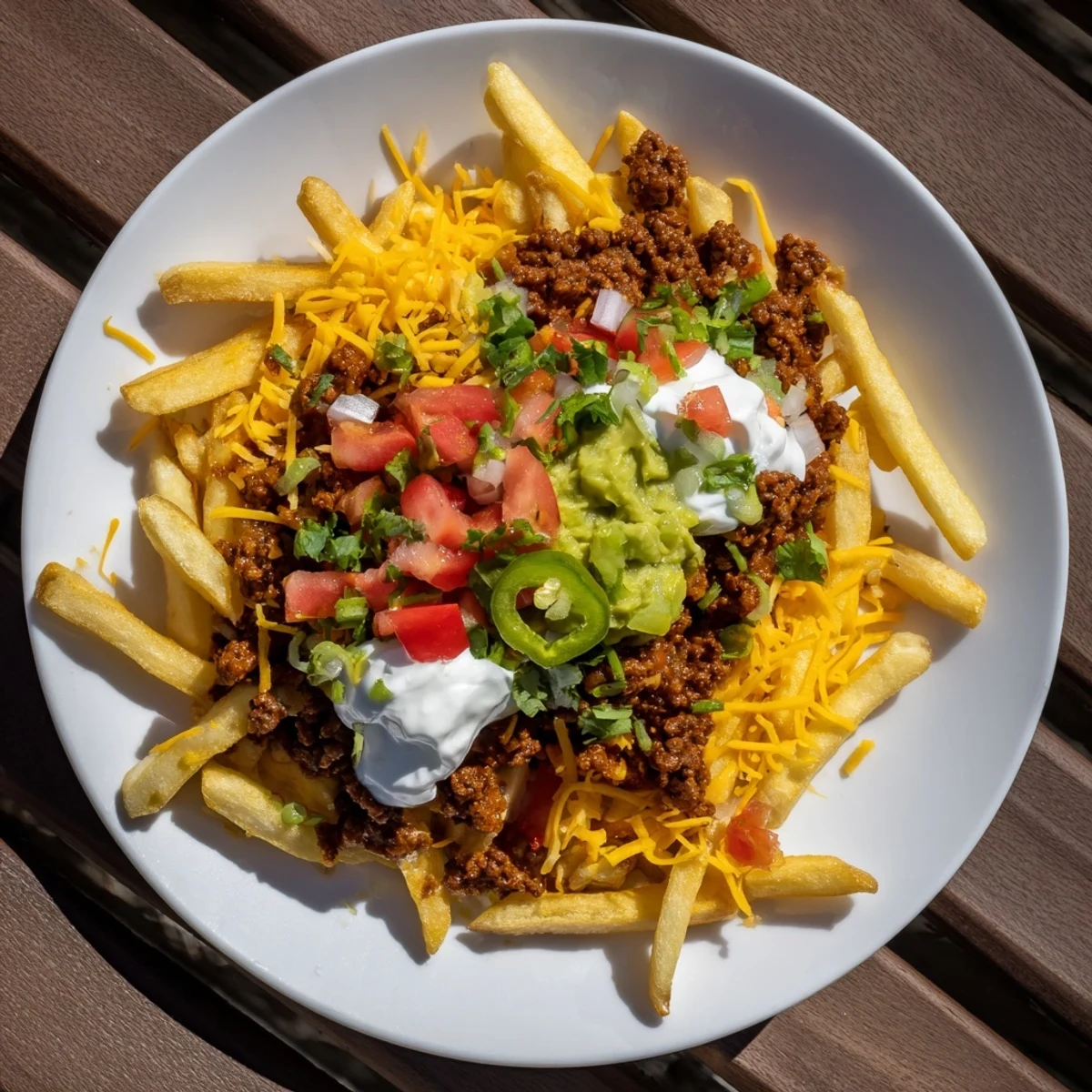 Golden crispy fries mounded with seasoned taco beef and melted cheddar cheese, topped with fresh tomatoes and green onions