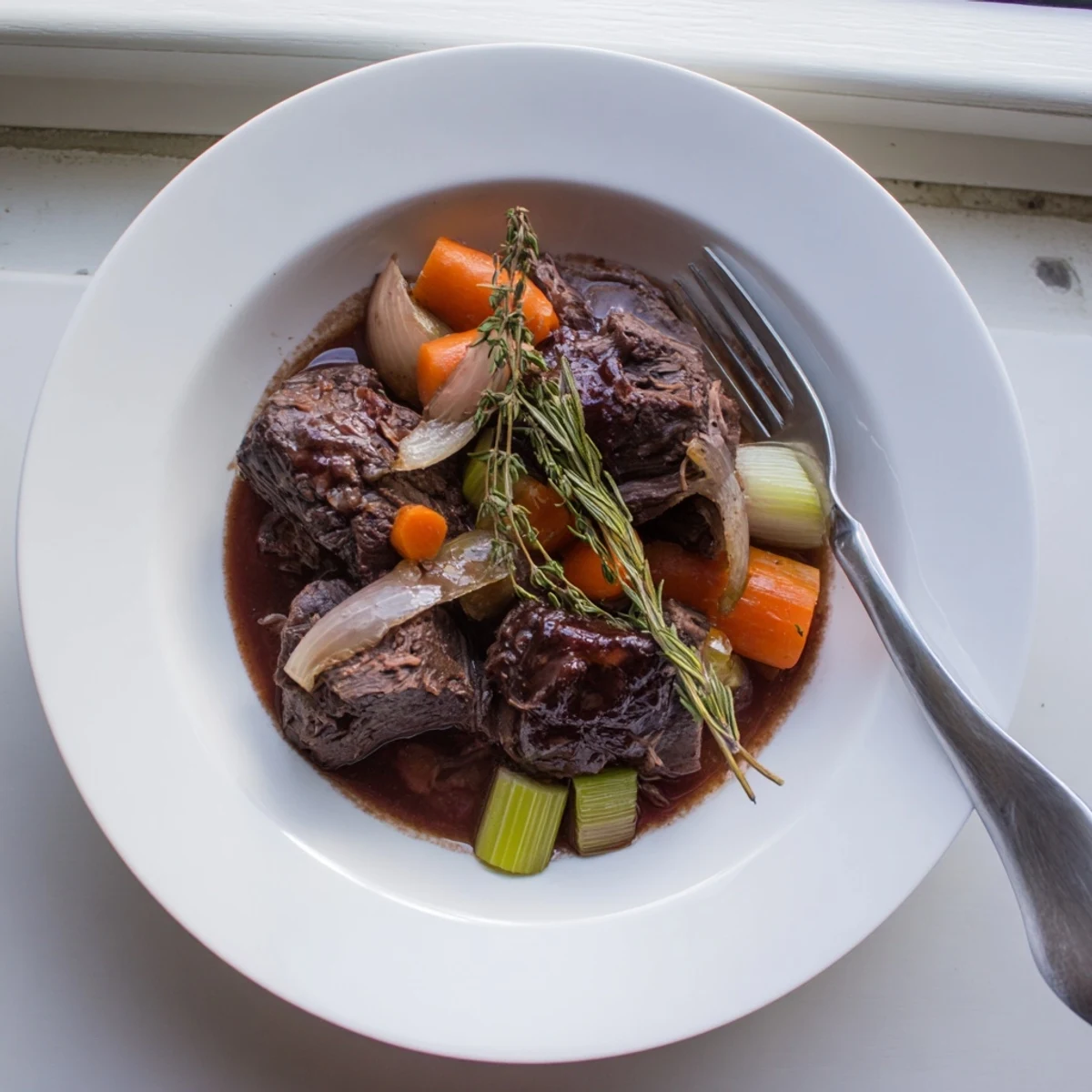 Slow-cooked beef chuck roast braised in sweet red grape juice with aromatic vegetables, perfect for family dinner