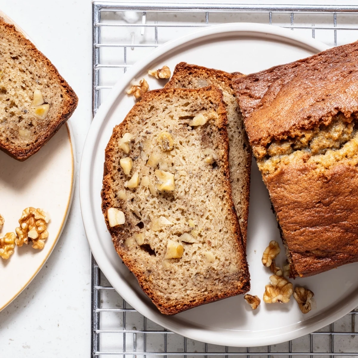 Slice of soft delicious banana bread showing the tender moist crumb texture, perfect for breakfast or snack time
