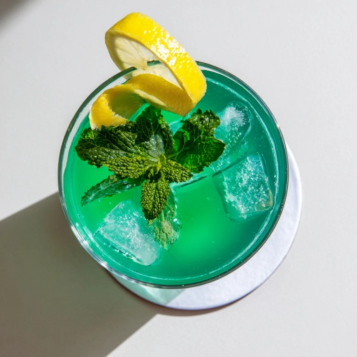 Vibrant green Luck of the Irish cocktail garnished with fresh mint in a chilled glass