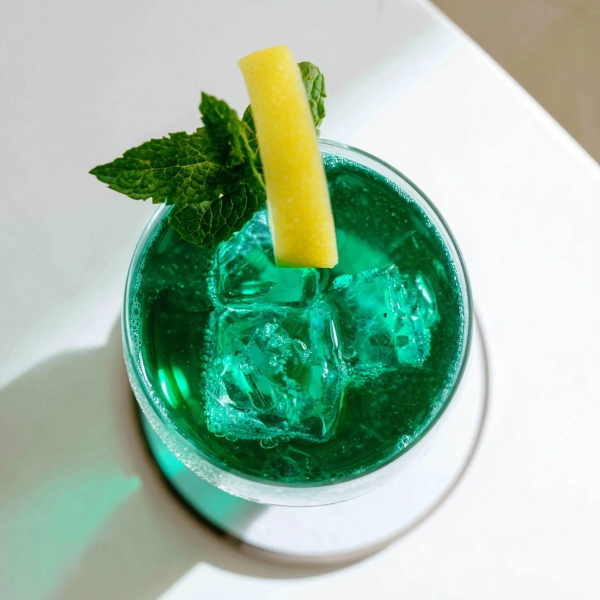 Festive Luck of the Irish drink poured into glass with ice and mint sprig