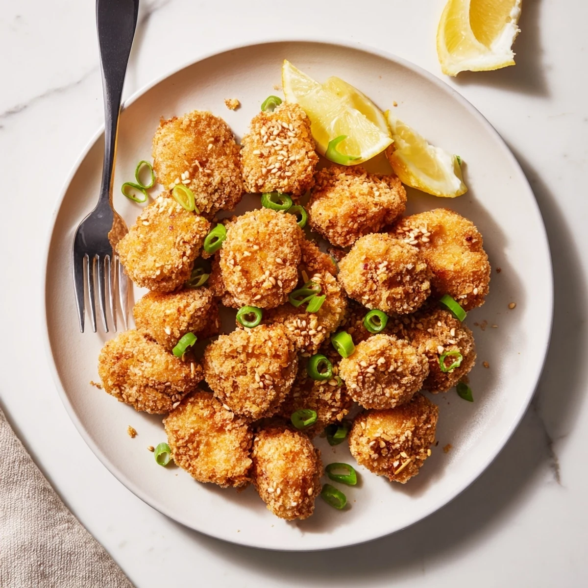 Plate of juicy fried Hawaiian Mochiko Chicken served with steamed rice and pickled vegetables