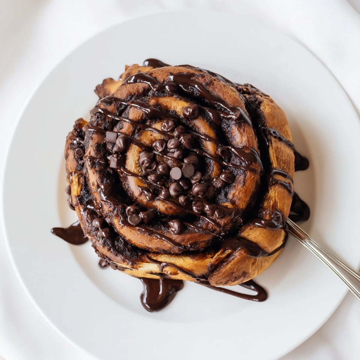 Homemade double chocolate cinnamon rolls swirled with dark chocolate chips and cocoa cinnamon sugar filling