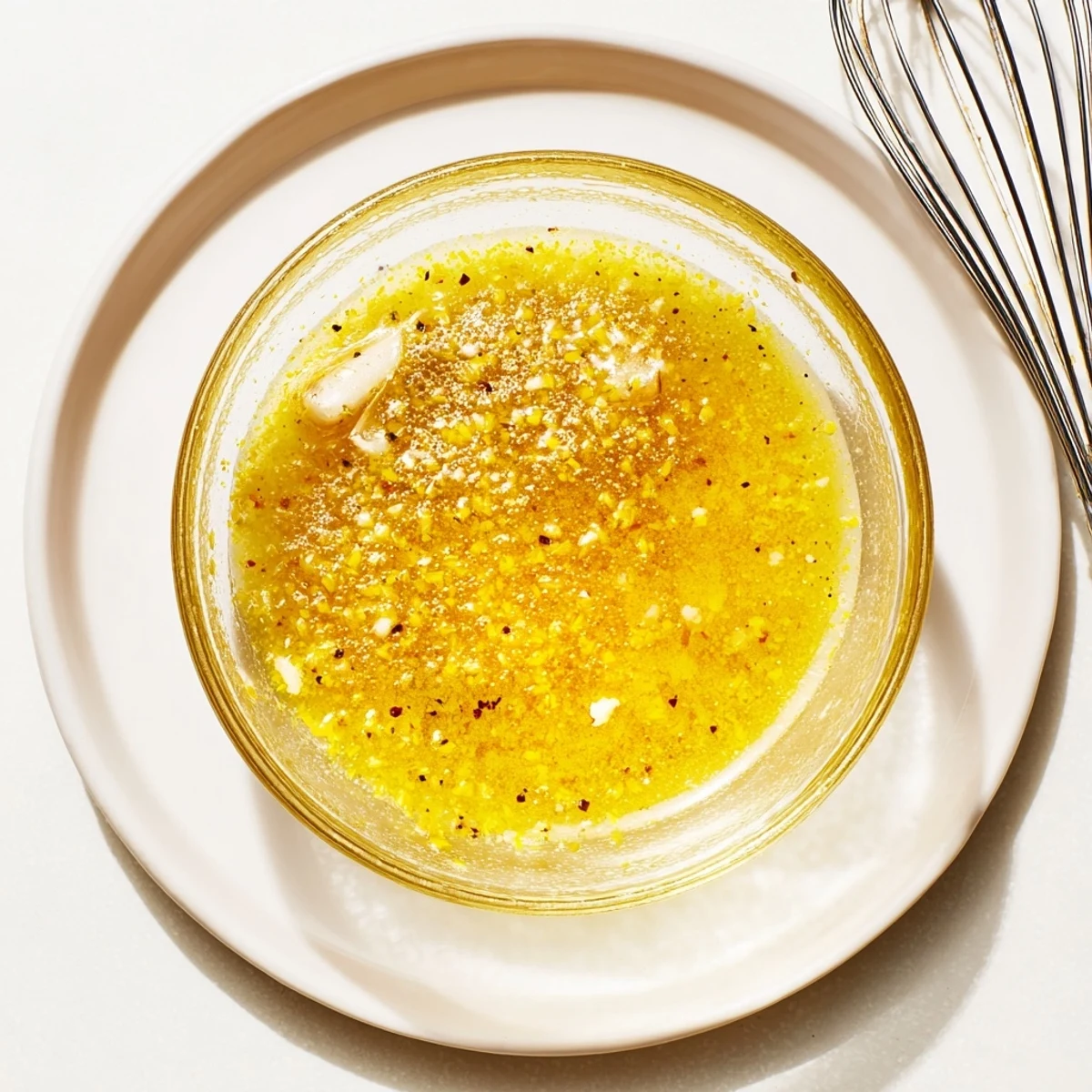 Creamy honey lemon vinaigrette poured generously over colorful garden salad with cherry tomatoes