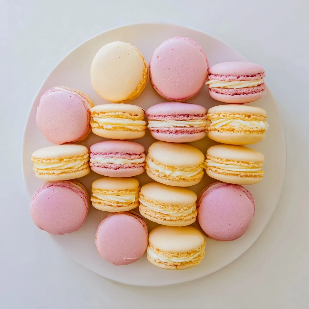 Delicate crisp French macarons filled with luscious buttercream and dusted with powdered sugar