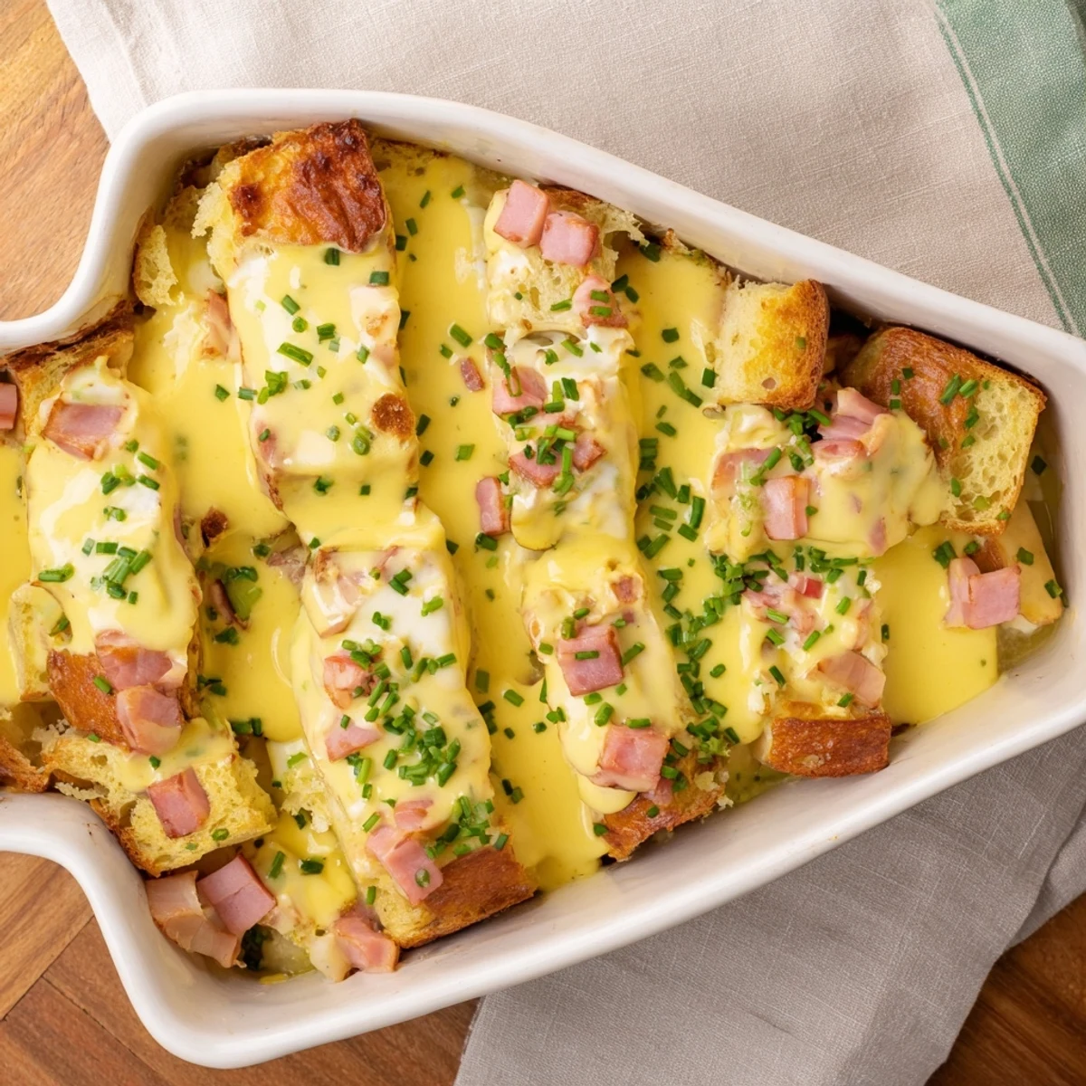 Crowd-pleasing brunch dish drizzled with rich hollandaise and garnished with green herbs