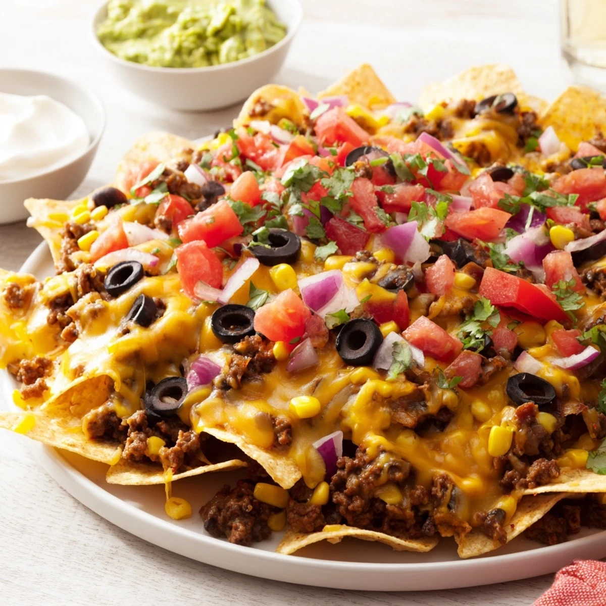 Golden bundt pan nachos crowned with melted cheddar and Monterey Jack cheese