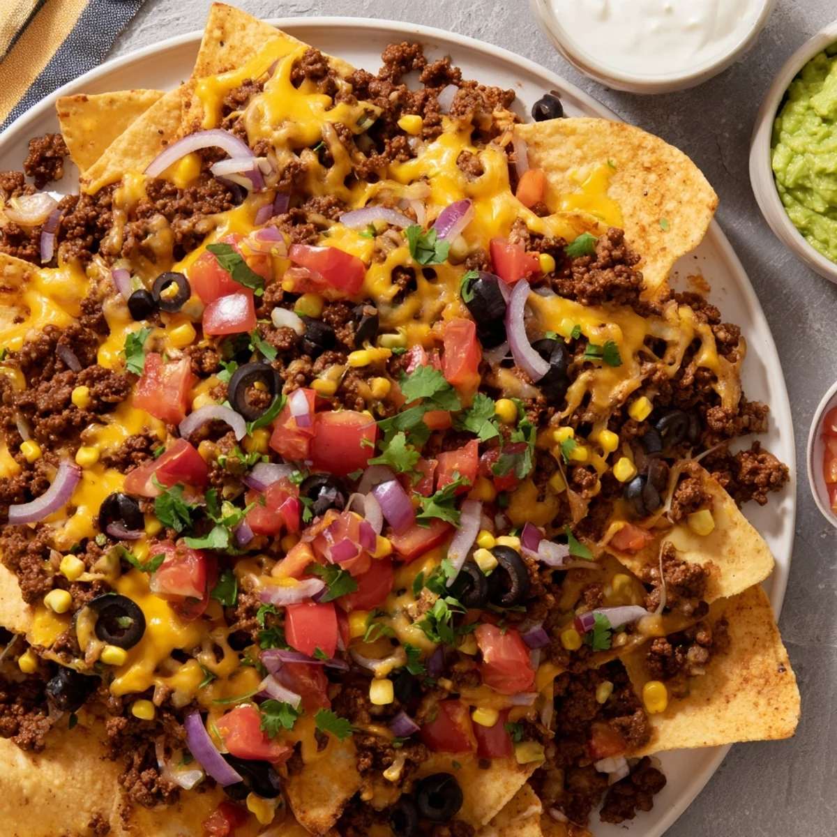 Pull-apart Tex-Mex appetizer drizzled with sour cream and fresh cilantro garnish
