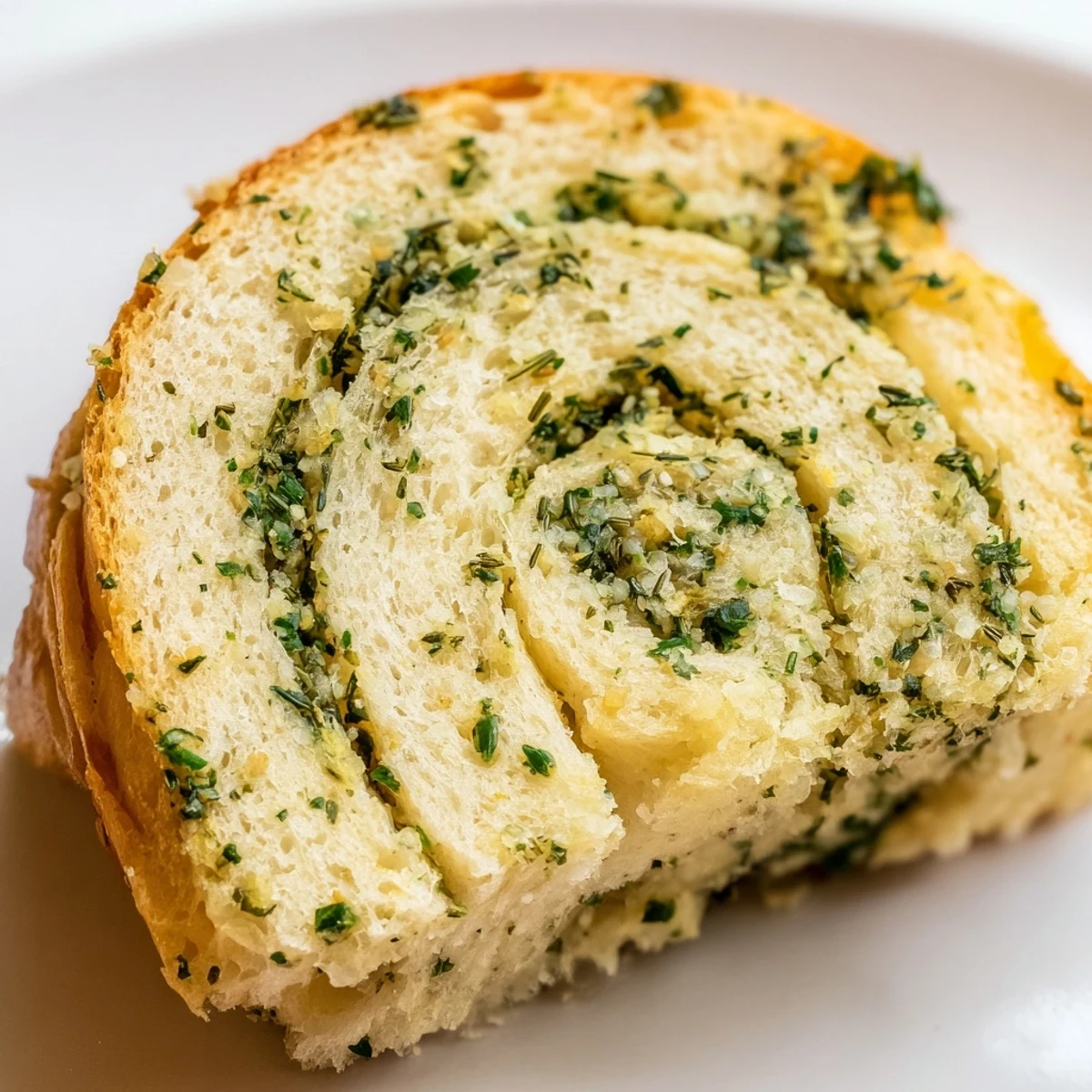 Golden garlic and herb bread loaf fresh from the oven with steam rising