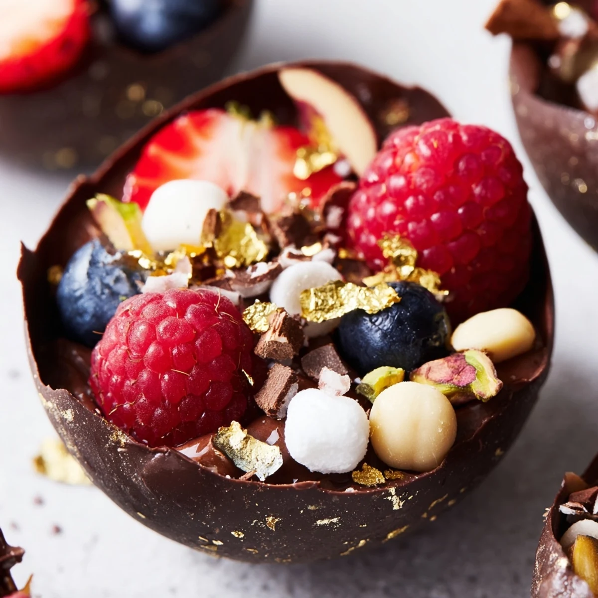Decadent chocolate grazing cups filled with silky mousse and topped with fresh berries