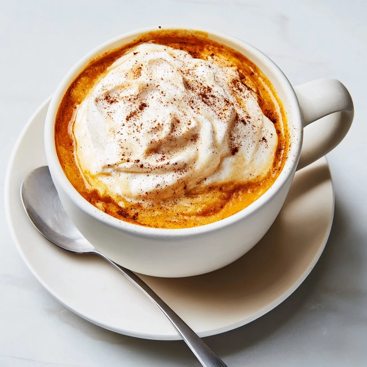 Rich homemade pumpkin spice latte served in a cozy mug with whipped topping