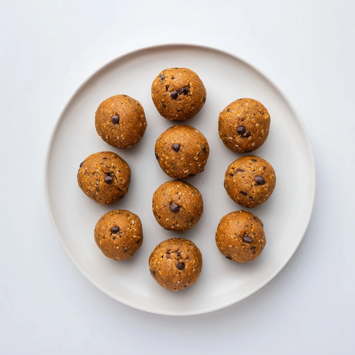 Dusted with cinnamon these no bake pumpkin protein balls sit stacked on parchment paper