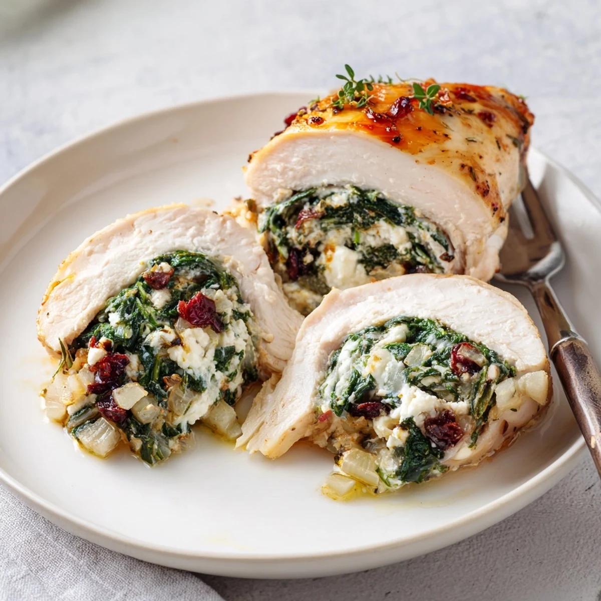 Cranberry Spinach Stuffed Chicken Breasts resting on parchment, golden baked juices glistening