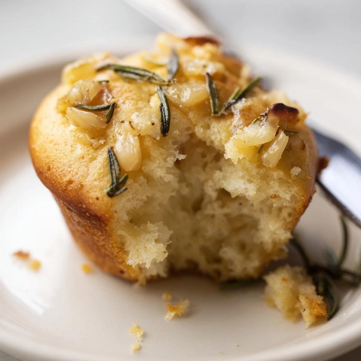 Garlic Rosemary Focaccia Muffins with golden crust, fragrant herbs and roasted garlic