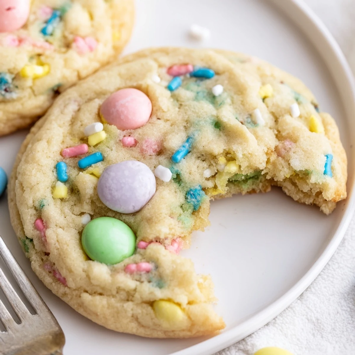 Soft, pastel-sprinkled Easter Funfetti Cookies cooling on a wire rack