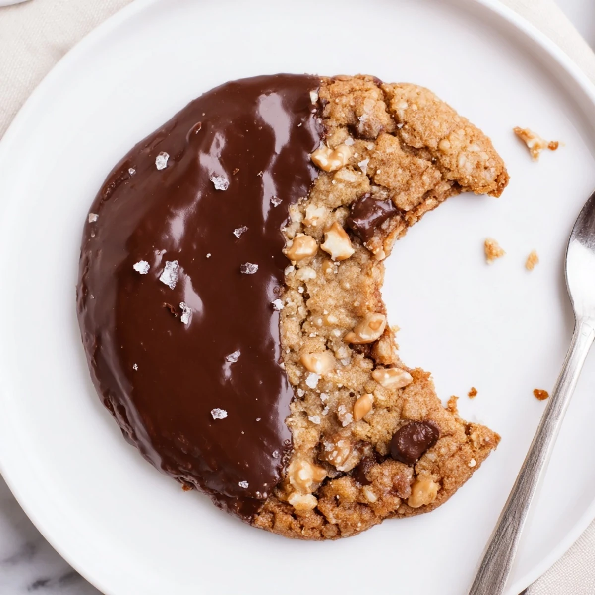 Plate of Chocolate Dipped Toffee Cookies stacked, buttery aroma and crisp edges.