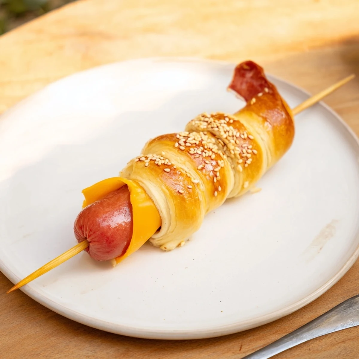 Crispy-baked Firecracker Hot Dogs Recipe on parchment, sprinkled with sesame seeds, ready.