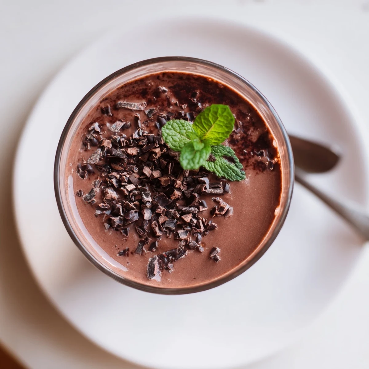 Thick Chocolate Beet Smoothie with banana and cacao nibs, chilled